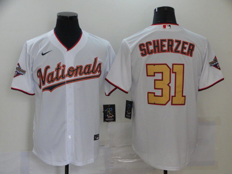 Men Washington Nationals #31 Scherzer White 2020 Game MLB Jerseys